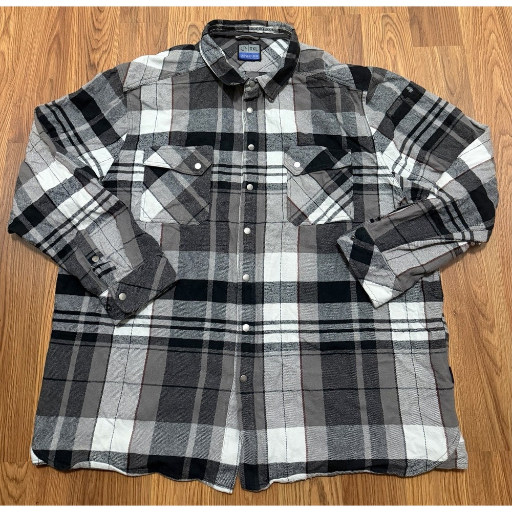 LA Police Gear Vanguard Flannel Shirt Mens 2XL Gray Plaid Snap Front